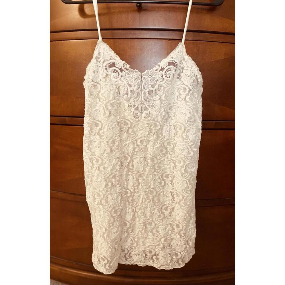 Vintage Cliche White Lace See Through Stretch Bodycon Chemise Sexy Nightie Small